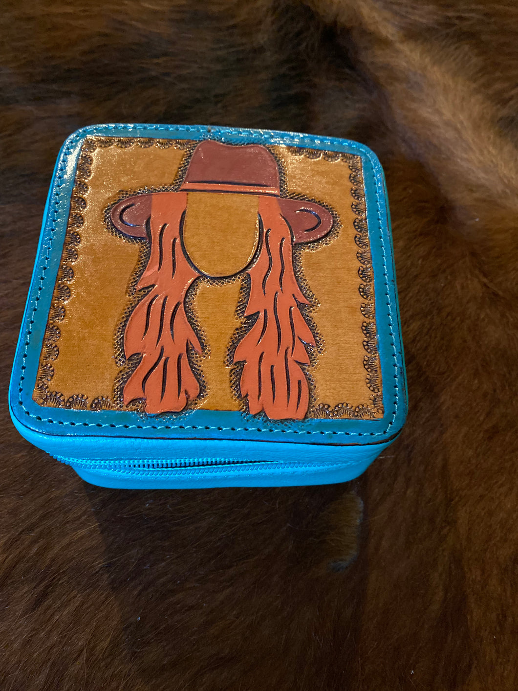 Cowgirl  tooled  top Turquoise jewelry box