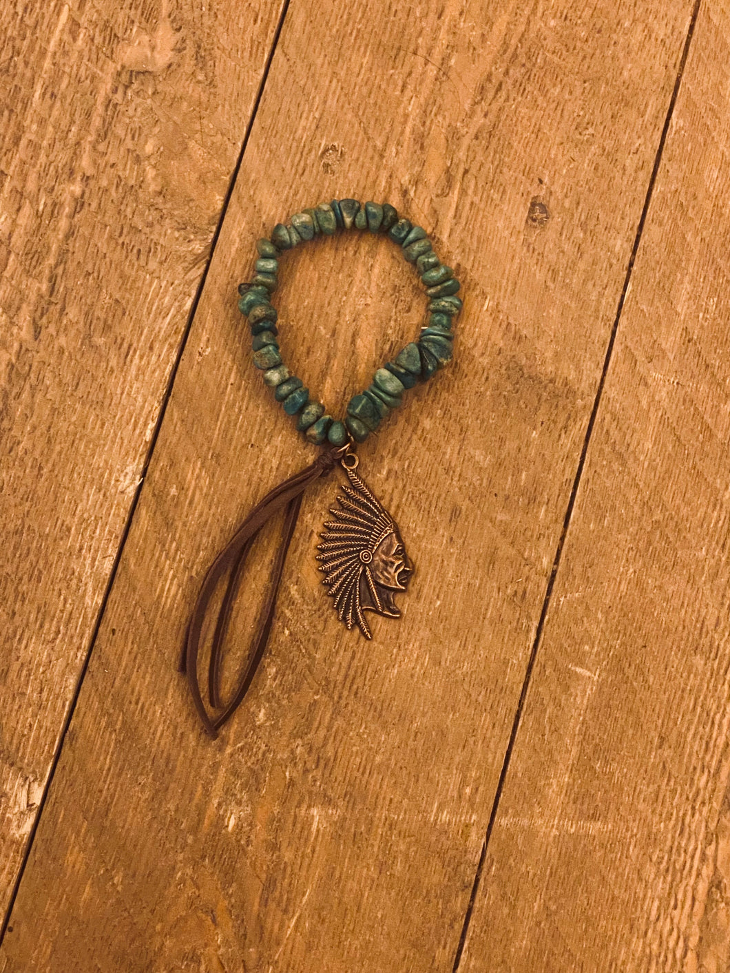 Natural turquoise bracelet with copper Indian tassel