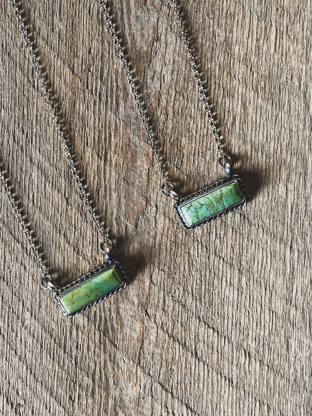 Green Turquoise and Sterling Bar Neckless