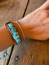 Load image into Gallery viewer, Dusty Leather Narrow Cuff with Seafoam Green Turquoise Chunks 011i
