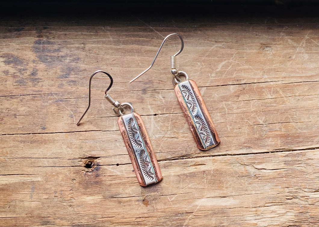 Silver & Copper Drop Earrings