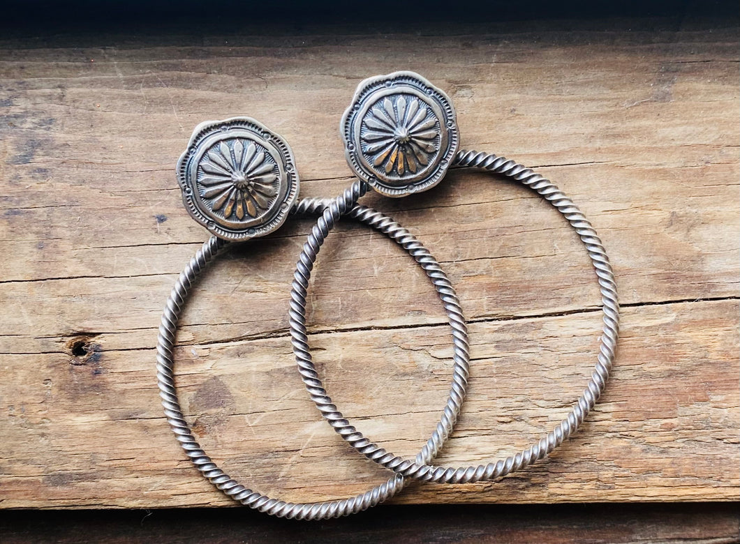 Sterling silver concho Hoops