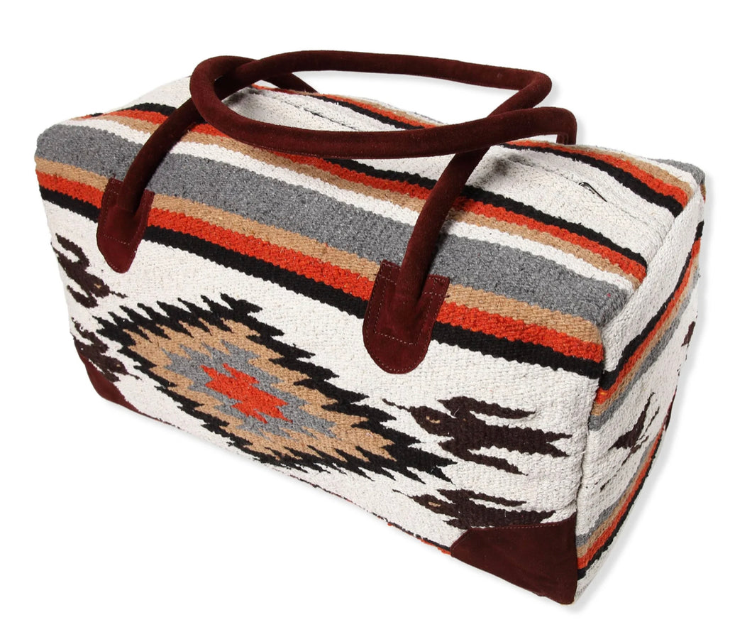 White & Brown Aztec Travel Duffle Bag