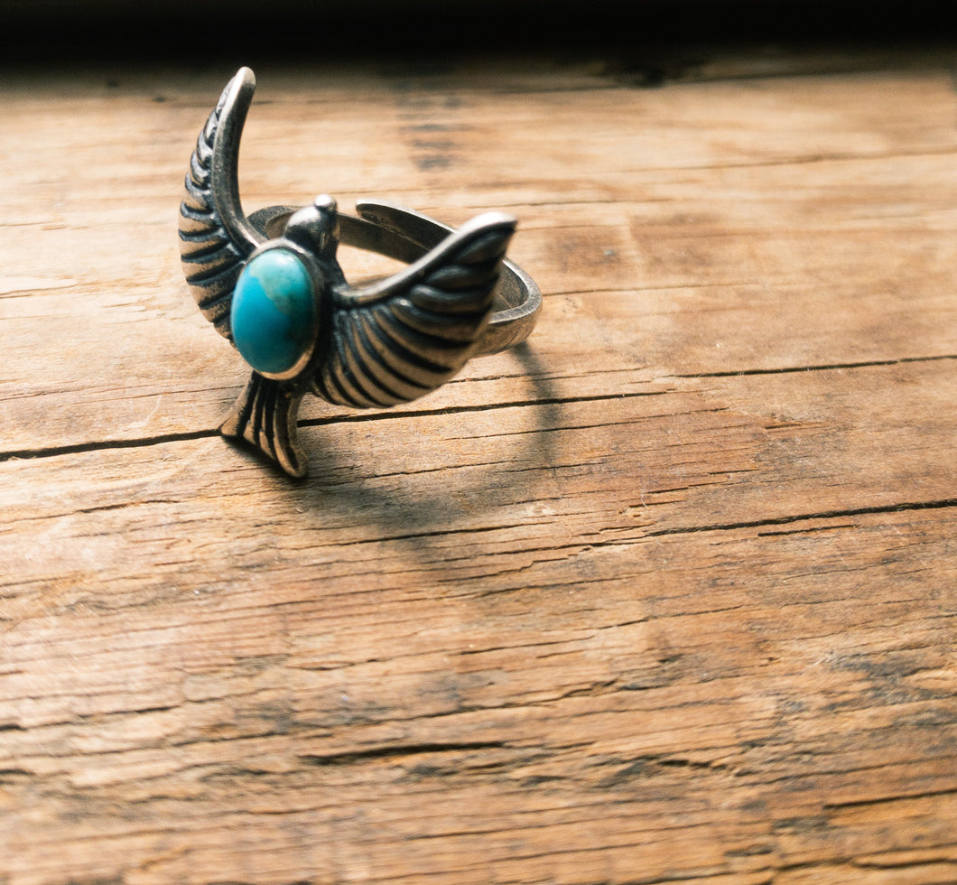 Adjustable Sterling Eagle Turquoise Ring