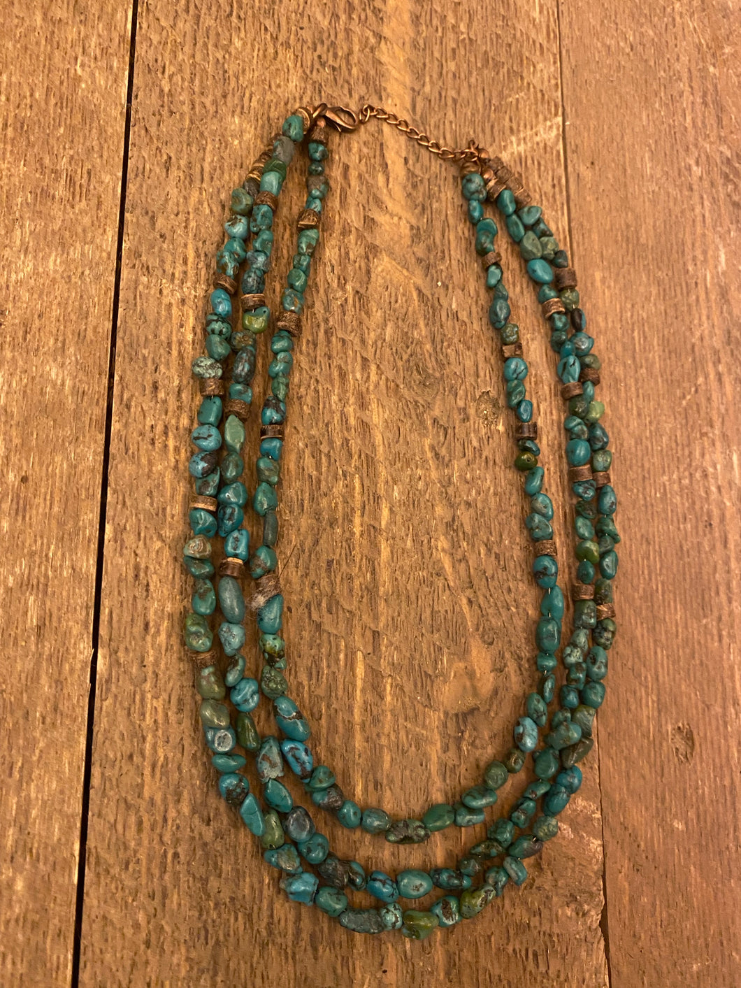 Triple strand natural turquoise and Wood necklace