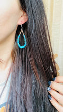 Load image into Gallery viewer, Turquoise and Wood teardrop hoops
