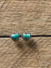 Load image into Gallery viewer, Turquoise &amp; Sterling Heart Earrings
