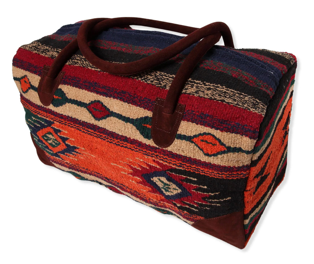 Maroon & Orange Aztec Travel Duffle Bag