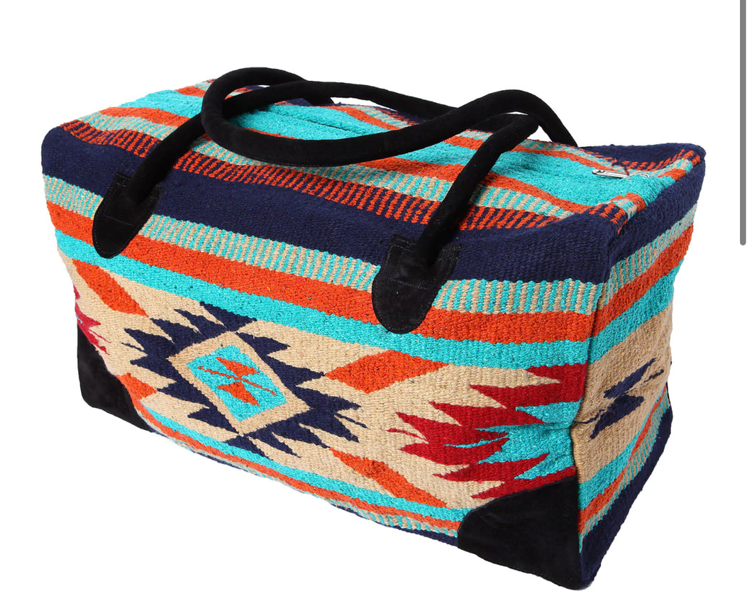 Turquoise & Tan Aztec Travel Duffle Bag